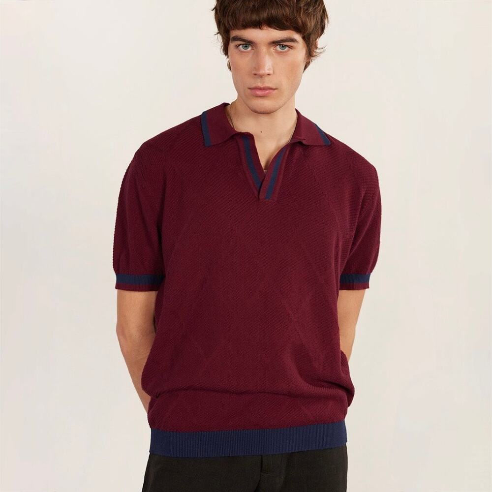 NWT Men's Percival x ILARIA Raised Diamond Knitted Polo - Oxblood - Size XXL